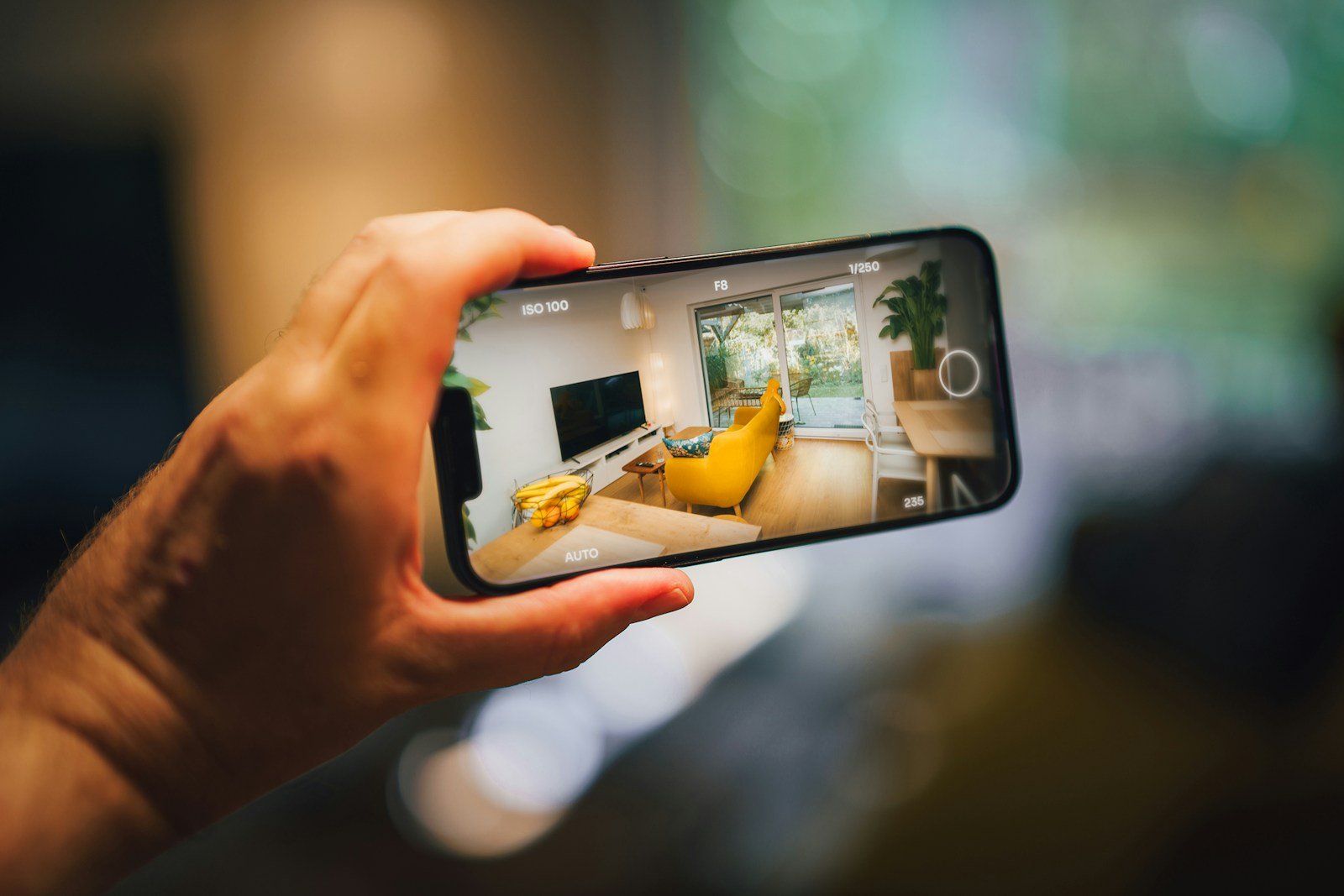 A person taking a picture of a living room